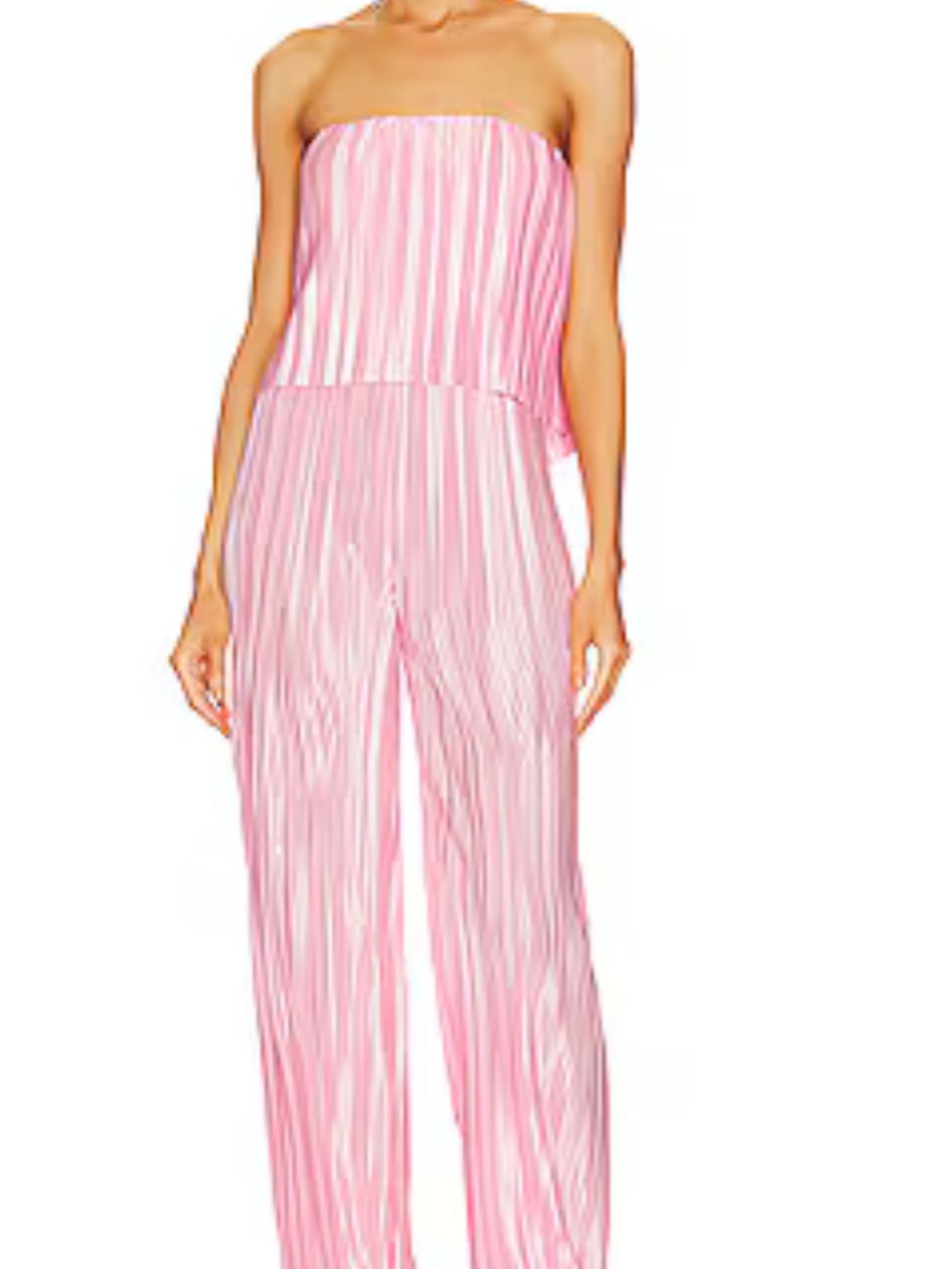 Revolve Amanda Uprichard Collina Strapless Pink Plisse Jumpsuit Lotus Pink sz S